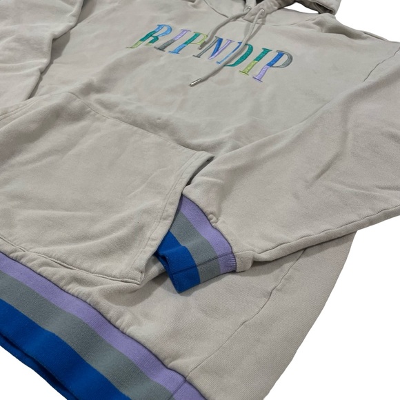 RIPNDIP Embroidered Hoodie Light-Gray Sweatshirt Size XL (Retail $100) - Picture 2 of 6